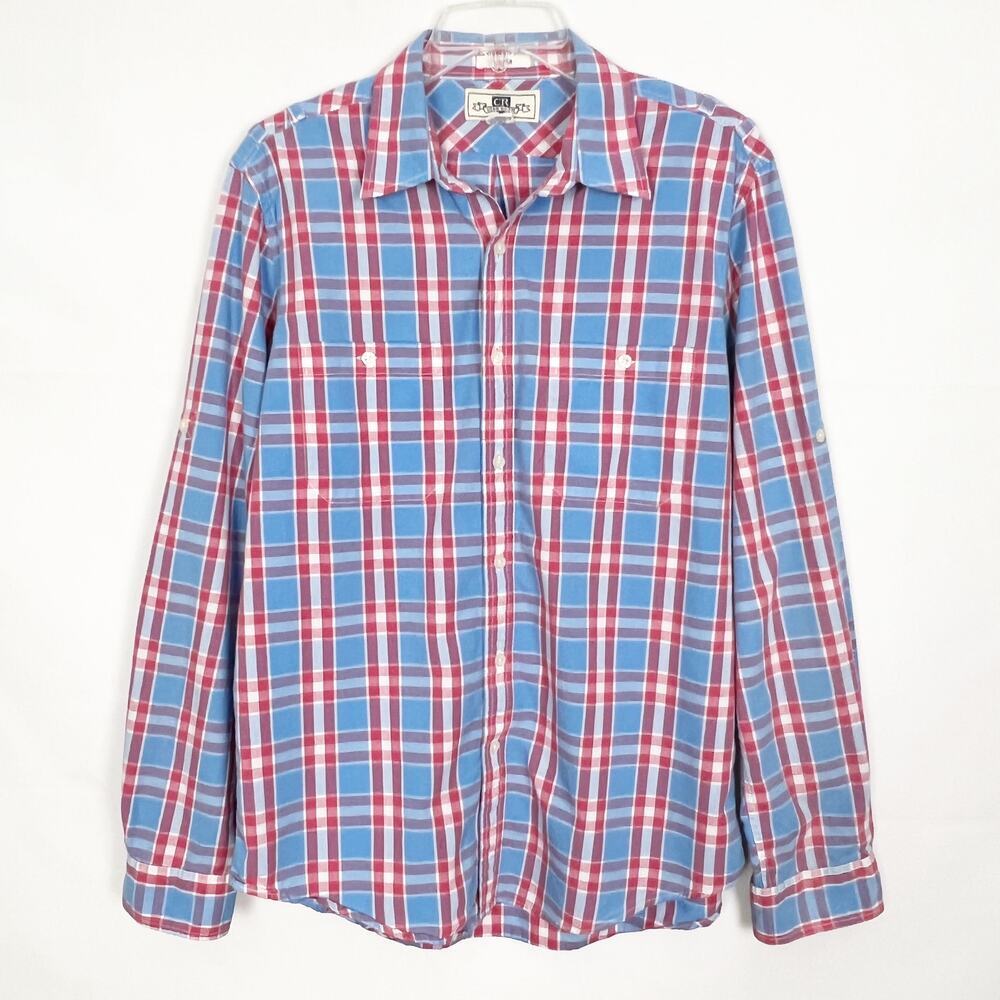 Club Room Men's Plaid Button Down Blue Shirt Size Medium